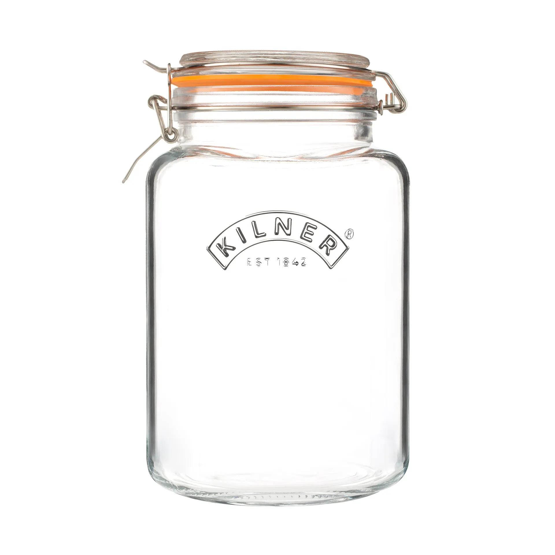 Kilner firkantet konserveringsglass med bøyle, Klar-rustfritt stål, 3 L Kilner