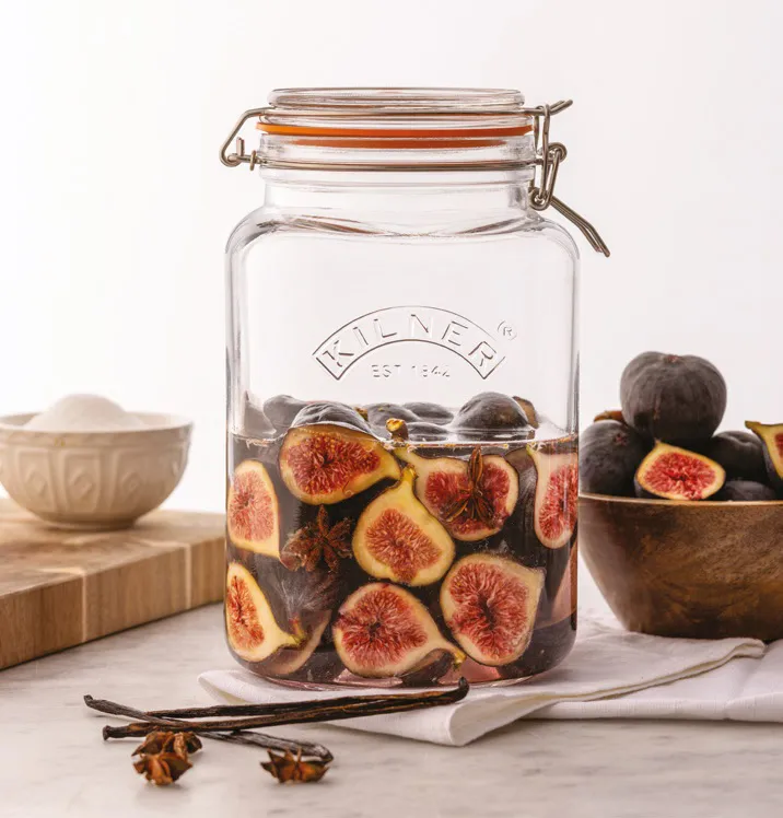 Kilner firkantet konserveringsglass med bøyle, Klar-rustfritt stål, 3 L Kilner