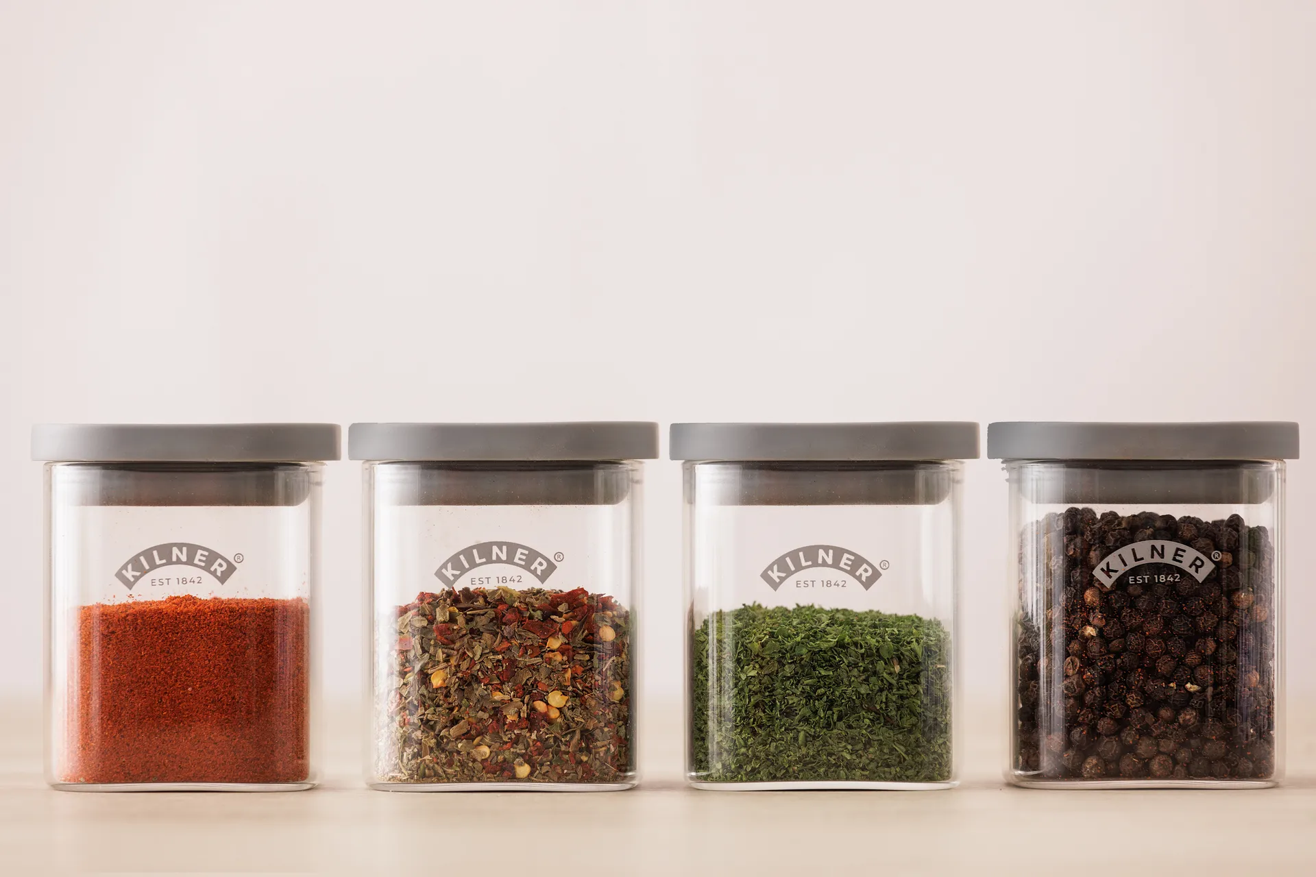 Kilner FRESH krydderkrukker, Klar-grå, 4-pakning, 160 ml Kilner