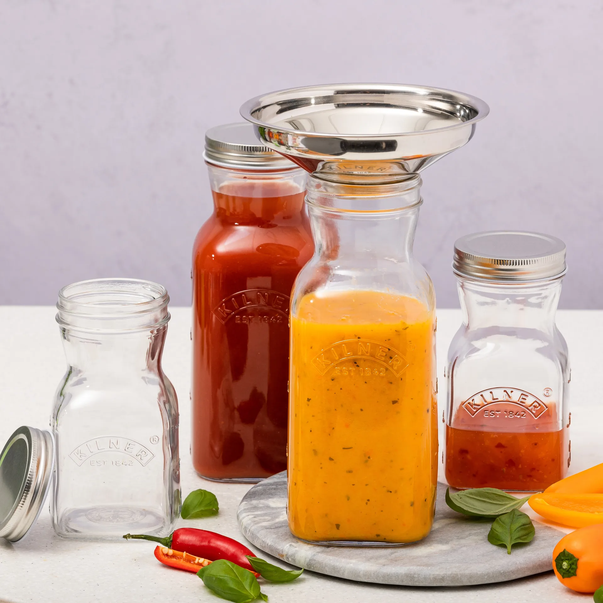 Kilner juice- og sausflaske, Klar-rustfritt stål, 1 L Kilner