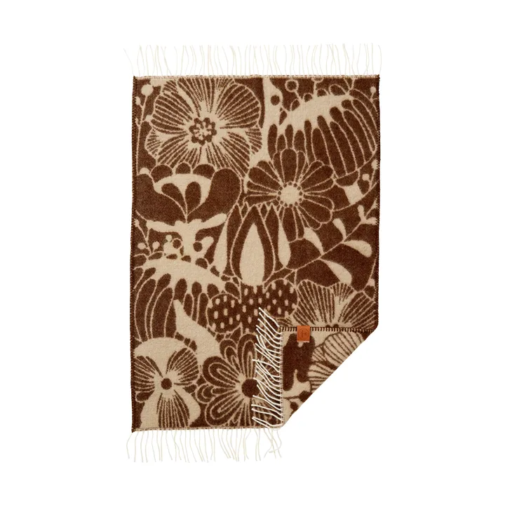 Blomranka barnepledd - Brown-beige, 65x110 cm - Klippan Yllefabrik