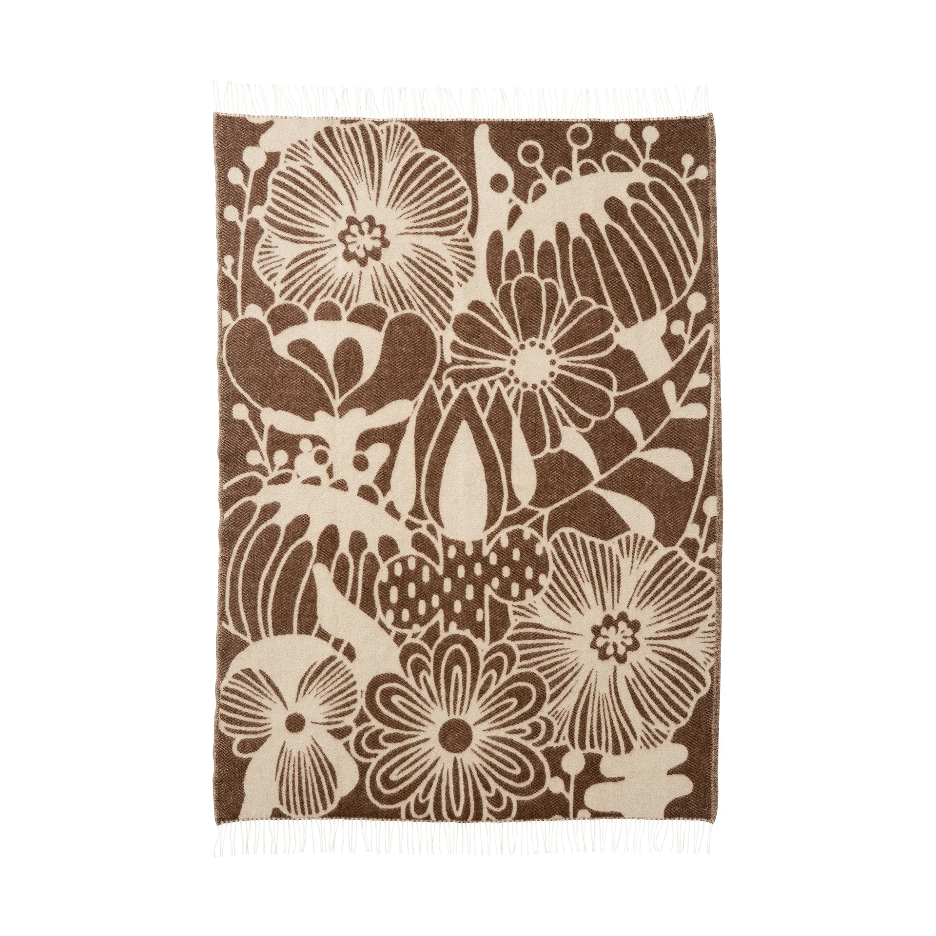 Blomranka ullpledd, Brown-beige, 130x200 cm Klippan Yllefabrik