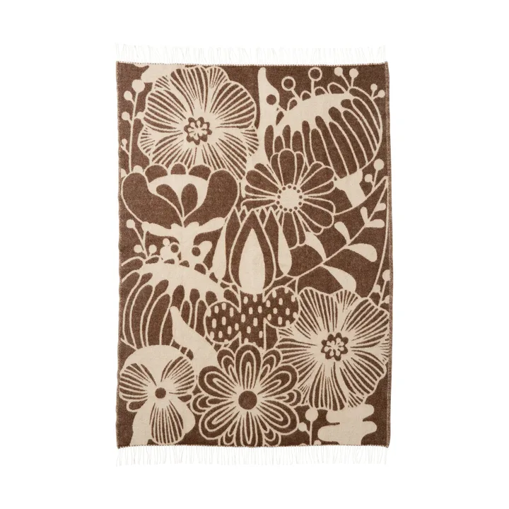 Blomranka ullpledd - Brown-beige, 130x200 cm - Klippan Yllefabrik