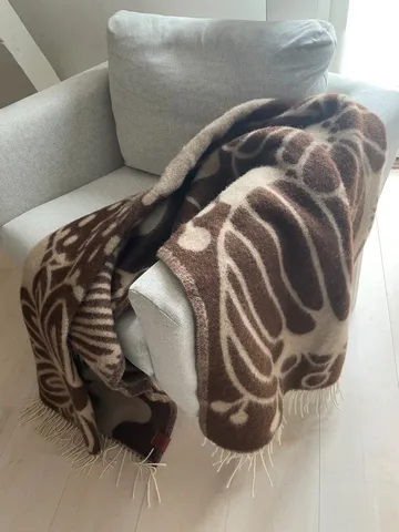 Blomranka ullpledd - Brown-beige, 130x200 cm - Klippan Yllefabrik