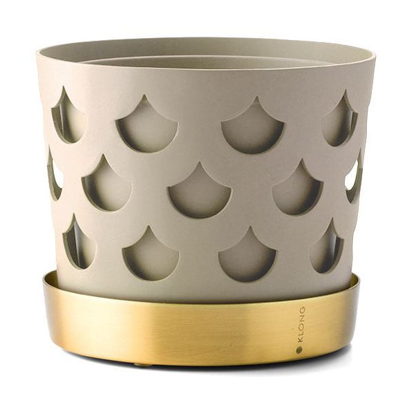 Bilde av KLONG Trio Drop krukke beige med fat av messing Small Ø 12 cm