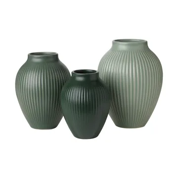 Knabstrup mini vase ripple matt 3-deler - Misty green-celadon green-dark green - Knabstrup Keramik