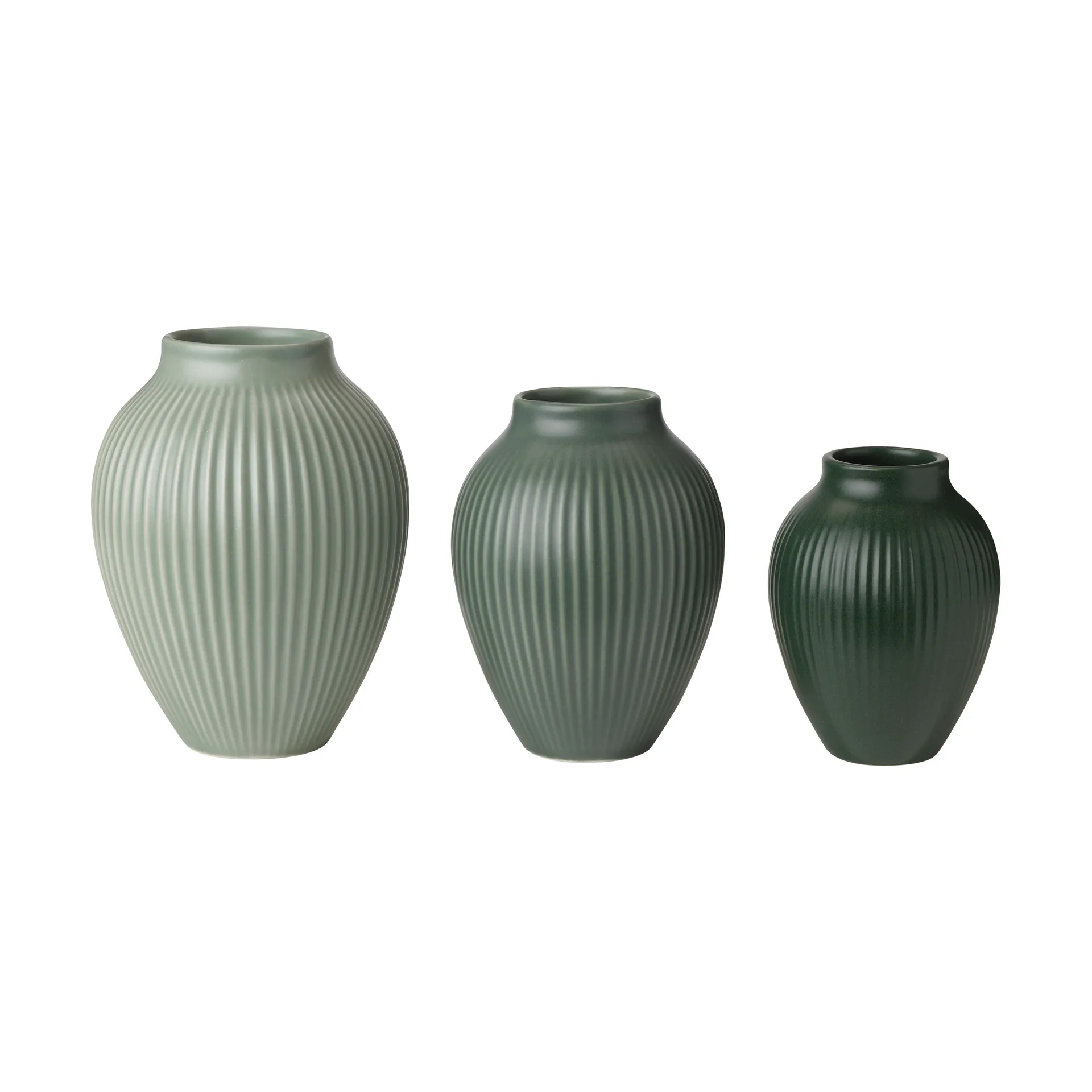 Knabstrup mini vase ripple matt 3-deler, Misty green-celadon green-dark green Knabstrup Keramik