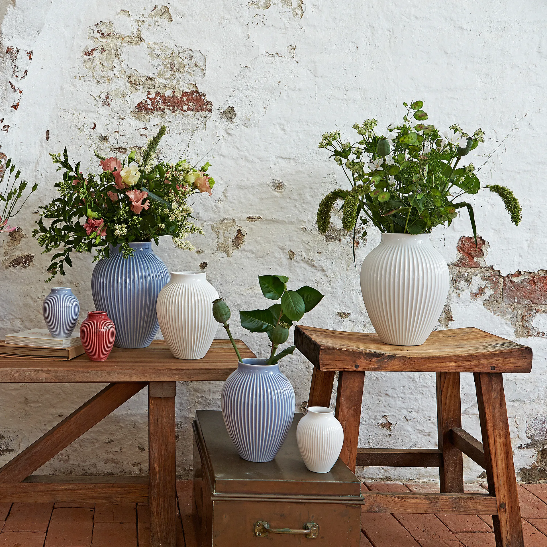 Knabstrup riflet vase 12,5 cm, Hvit Knabstrup Keramik