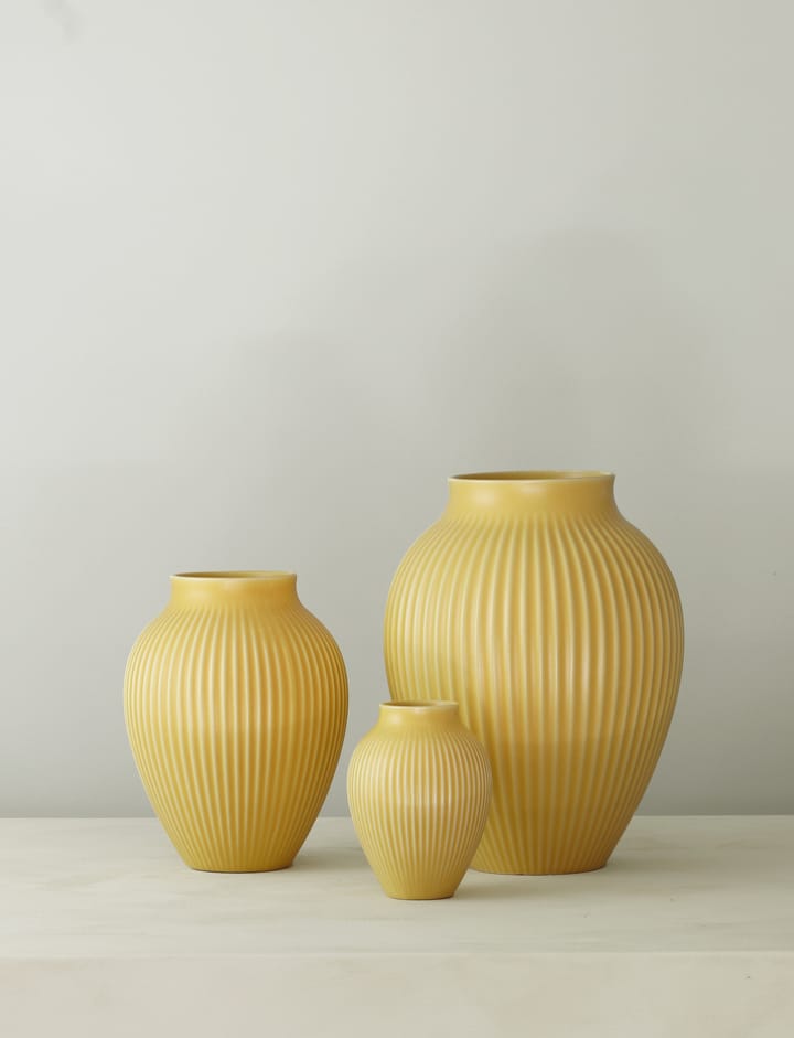 Knabstrup riflet vase 20 cm, Yellow Knabstrup Keramik