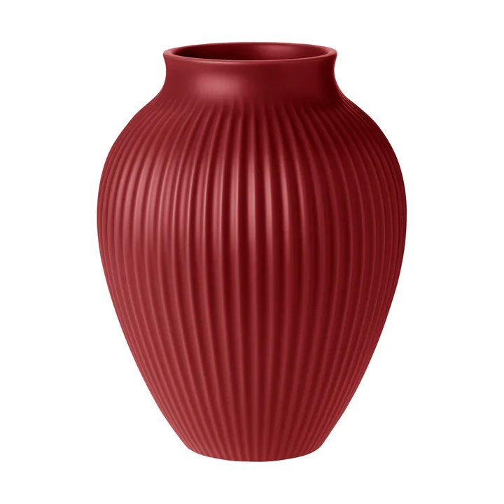 Knabstrup riflet vase 27 cm - Soft cherry red - Knabstrup Keramik
