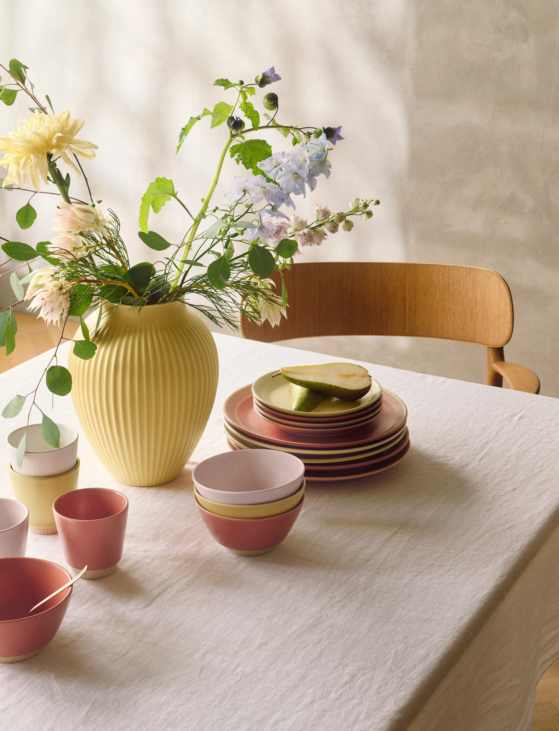 Knabstrup riflet vase 27 cm, Yellow Knabstrup Keramik