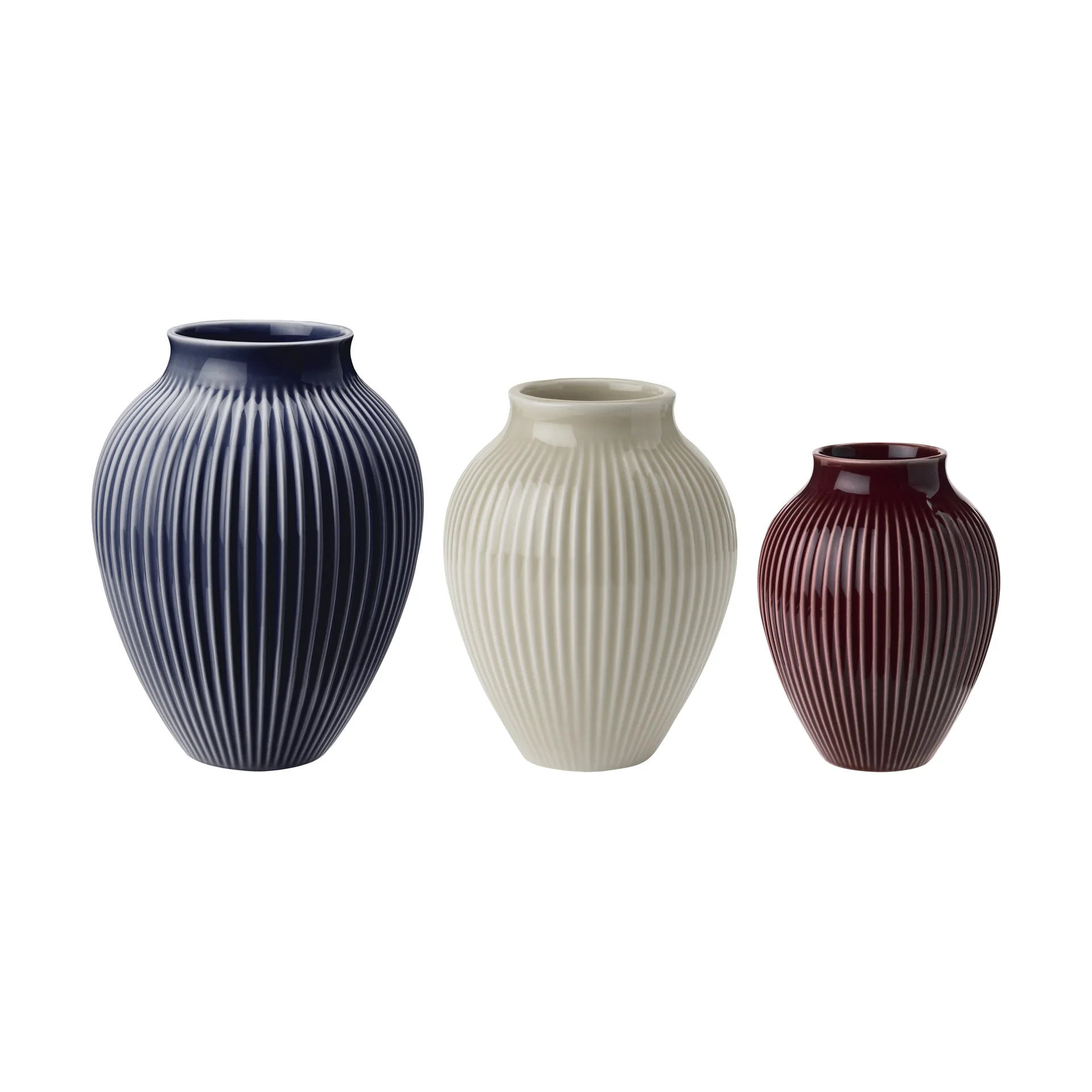 Knabstrup riflet vase 3-stk., Berry-sand-dark blue Knabstrup Keramik