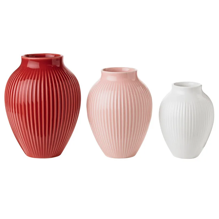 Knabstrup riflet vase 3-stk., Bordeaux-rosa-hvit Knabstrup Keramik