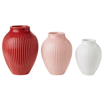Knabstrup riflet vase 3-stk. - Bordeaux-rosa-hvit - Knabstrup Keramik