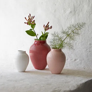 Knabstrup riflet vase 3-stk. - Bordeaux-rosa-hvit - Knabstrup Keramik