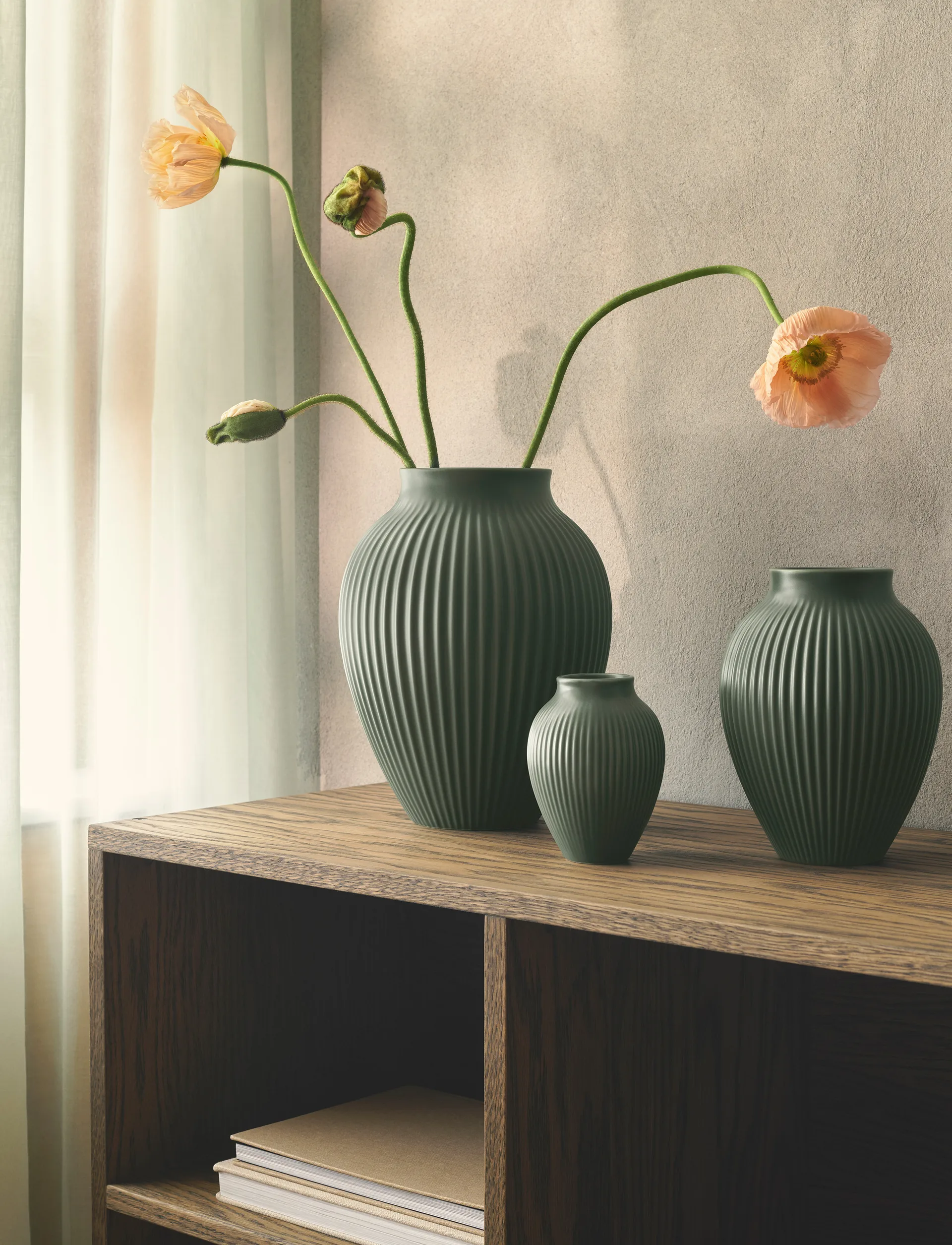 Knabstrup vase ripple matt celadon green, 20 cm Knabstrup Keramik