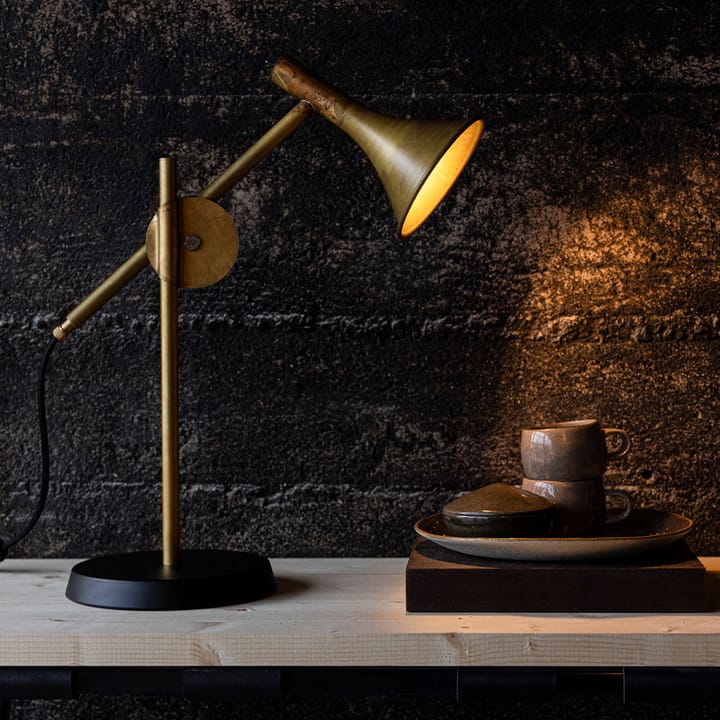 Megafon bordlampe, ubehandlet messing, sort fot Konsthantverk