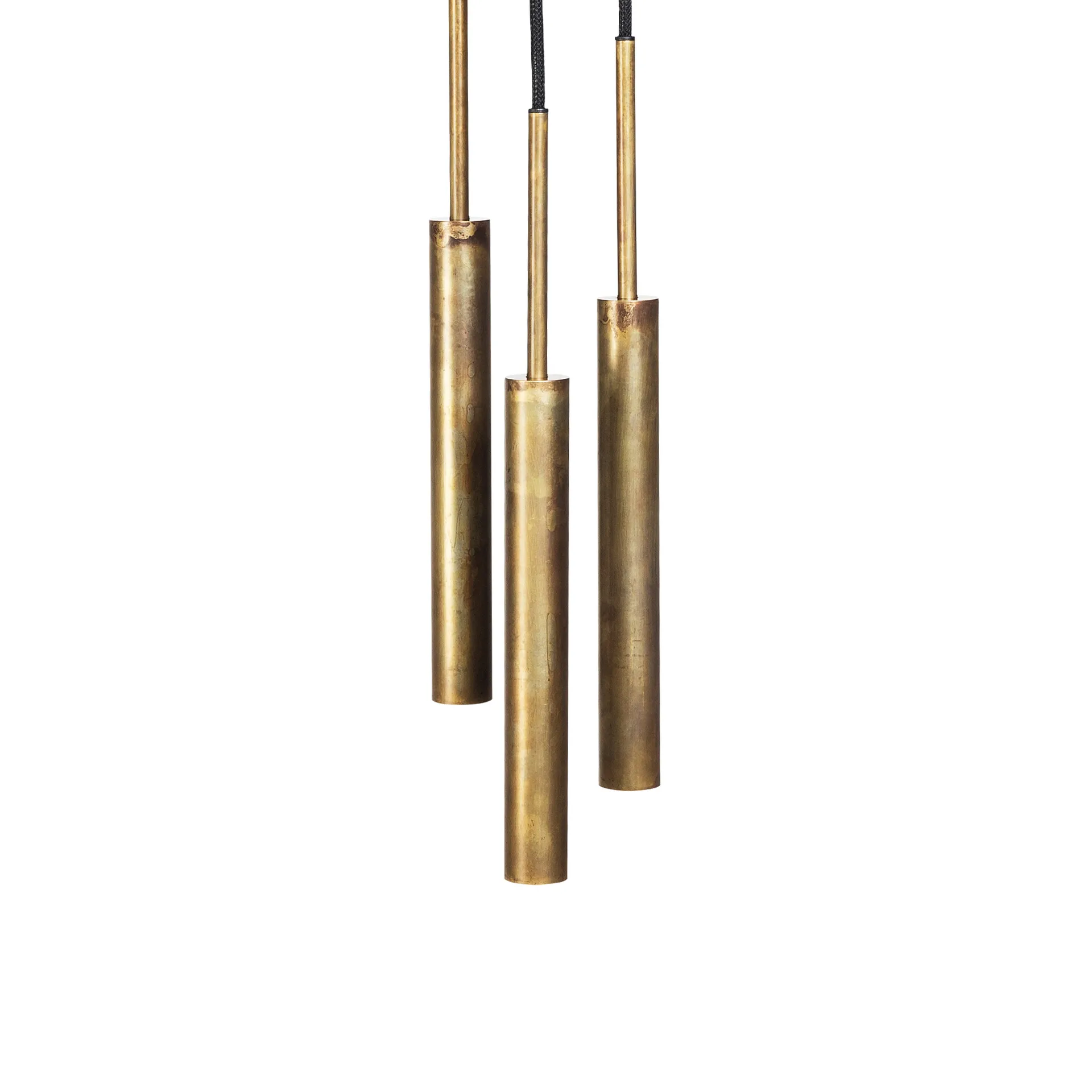 Stav pendel 3 rund takplate, Ubehandlet messing Konsthantverk