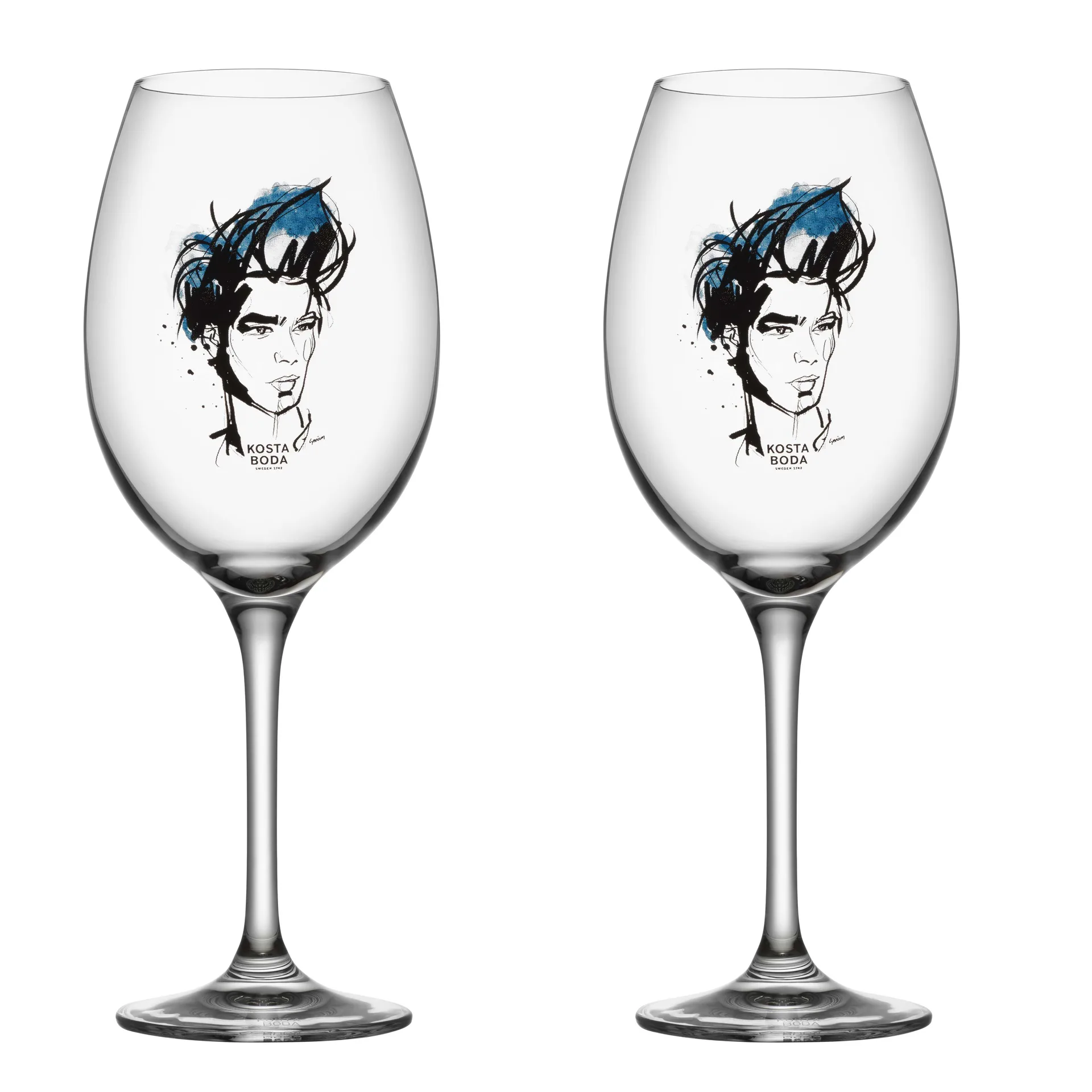 All about you vinglass 52 cl 2-stk., Miss him (blå) Kosta Boda
