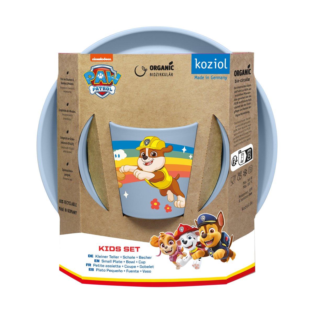 Koziol Connect Paw Patrol barneservise 3 deler Blå | Skandinavisk Design | Servise & Startsett | Blå