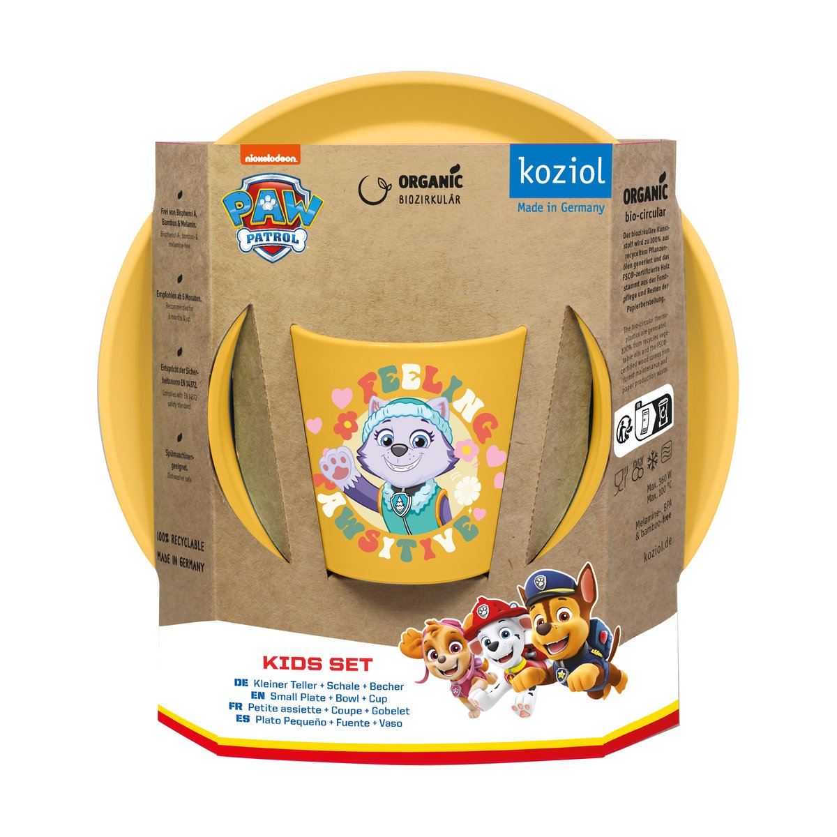 Koziol Connect Paw Patrol barneservise 3 deler Gul