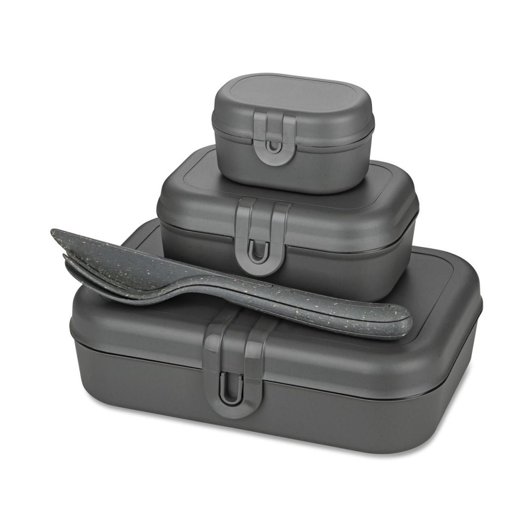 Koziol Pascal Ready Set 3 x lunsjboks og betikk Nature ash grey