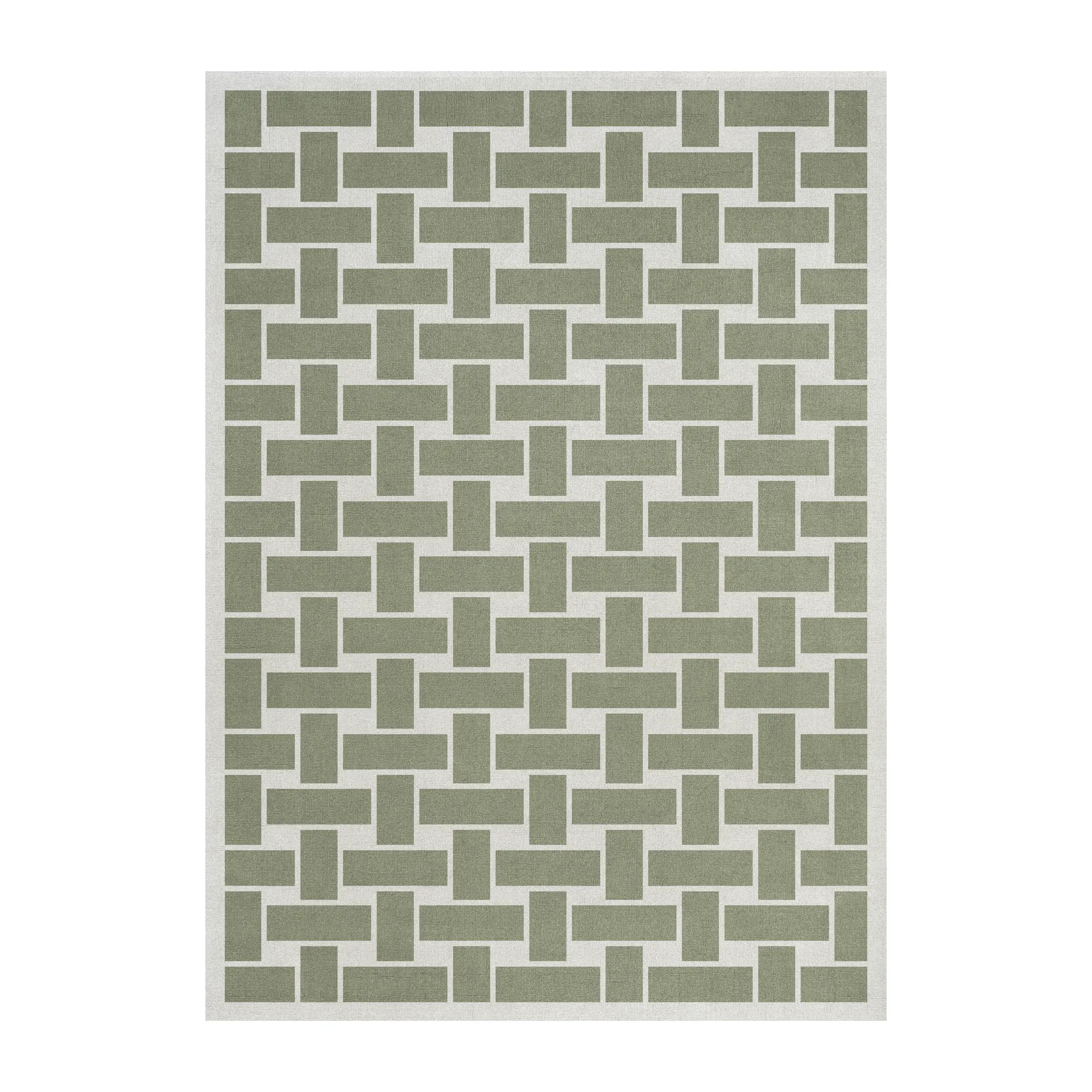 60S Geo Basket Weave ullteppe, Olive, 180 x 270 cm Layered