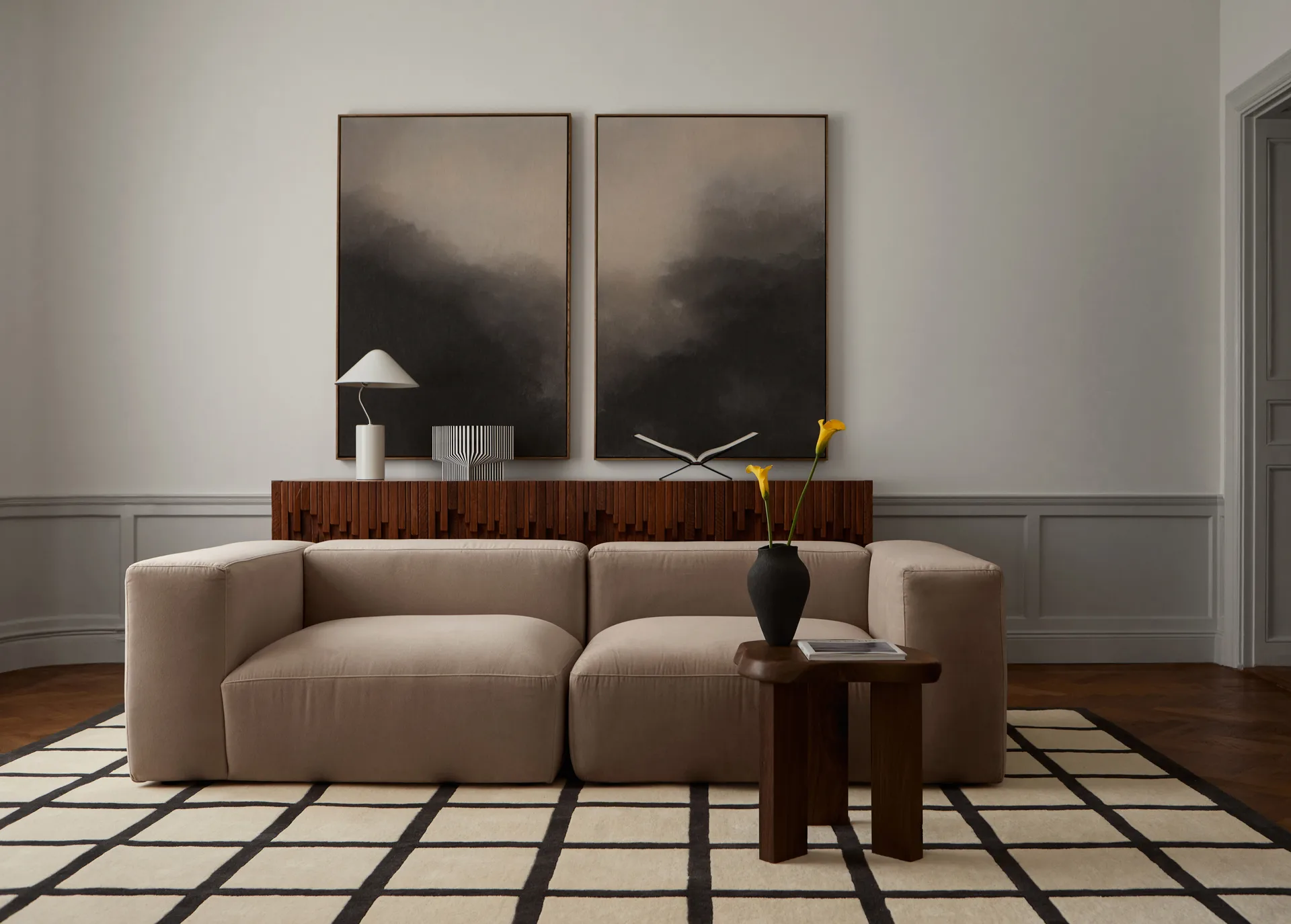 Avenue Checked Bone ullteppe, White, 180 x 270 cm Layered