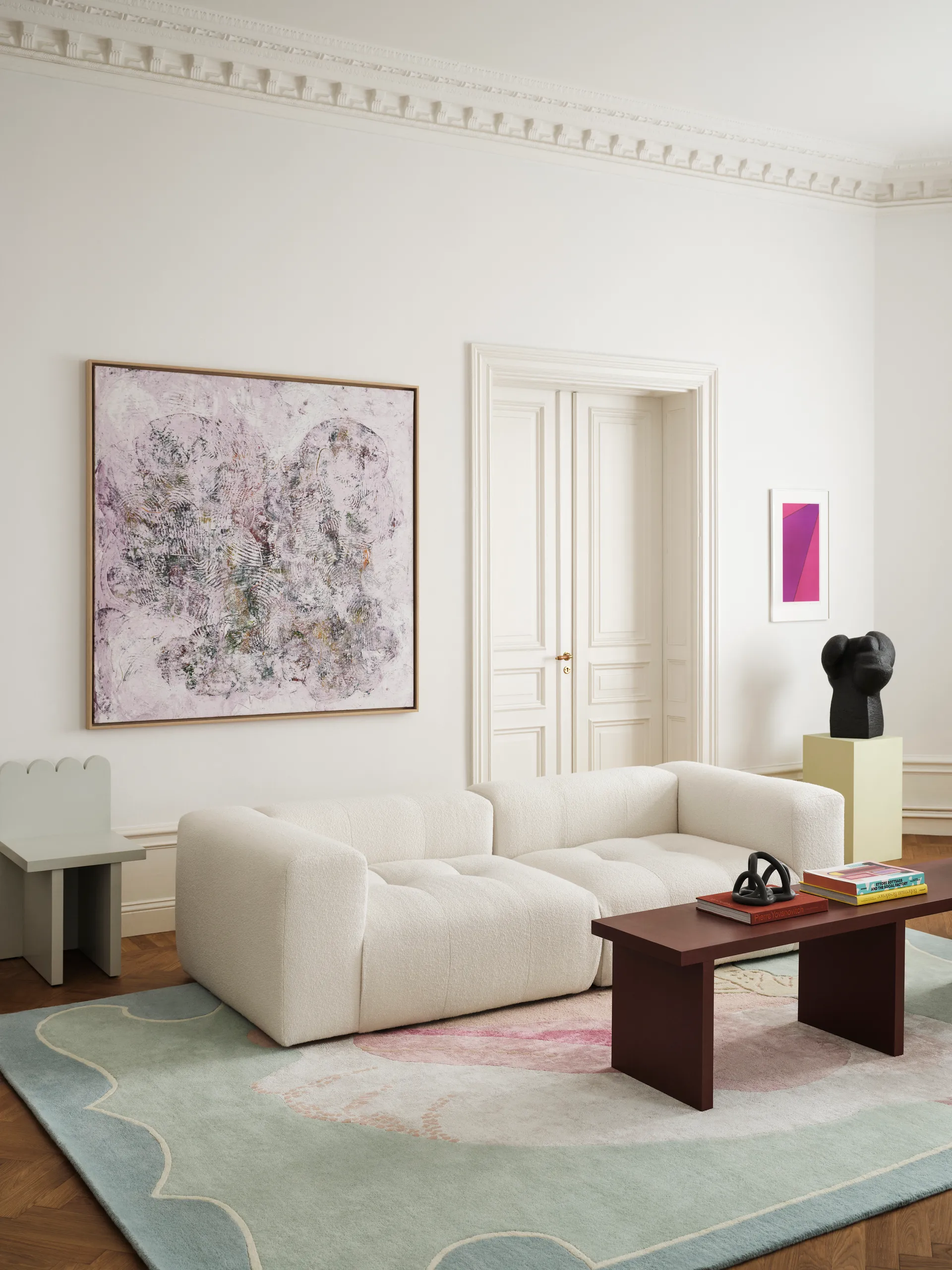 Shell mønstret ullteppe, Blue, pink, 180 x 270 cm Layered