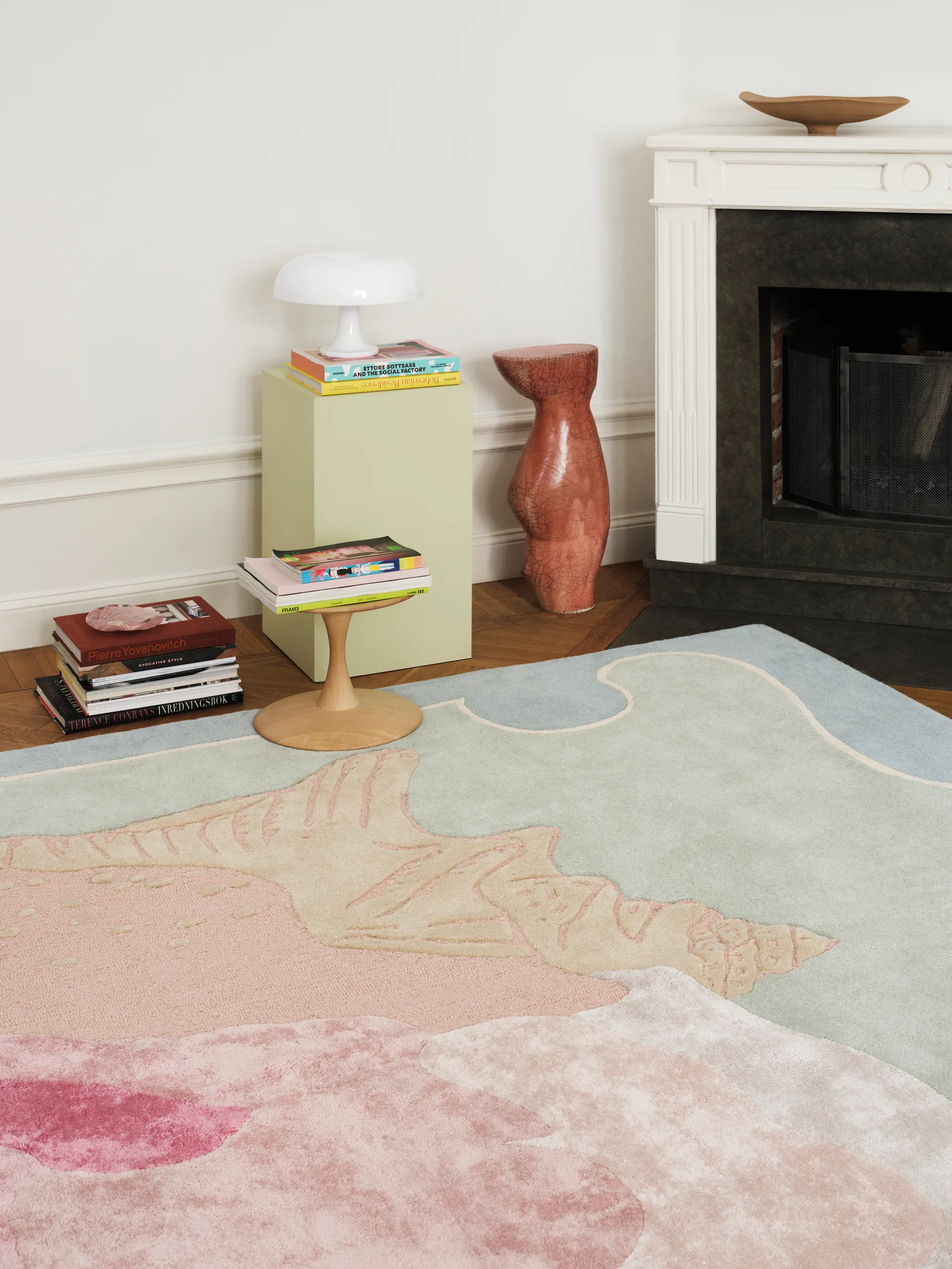 Shell mønstret ullteppe, Blue, pink, 250 x 350 cm Layered