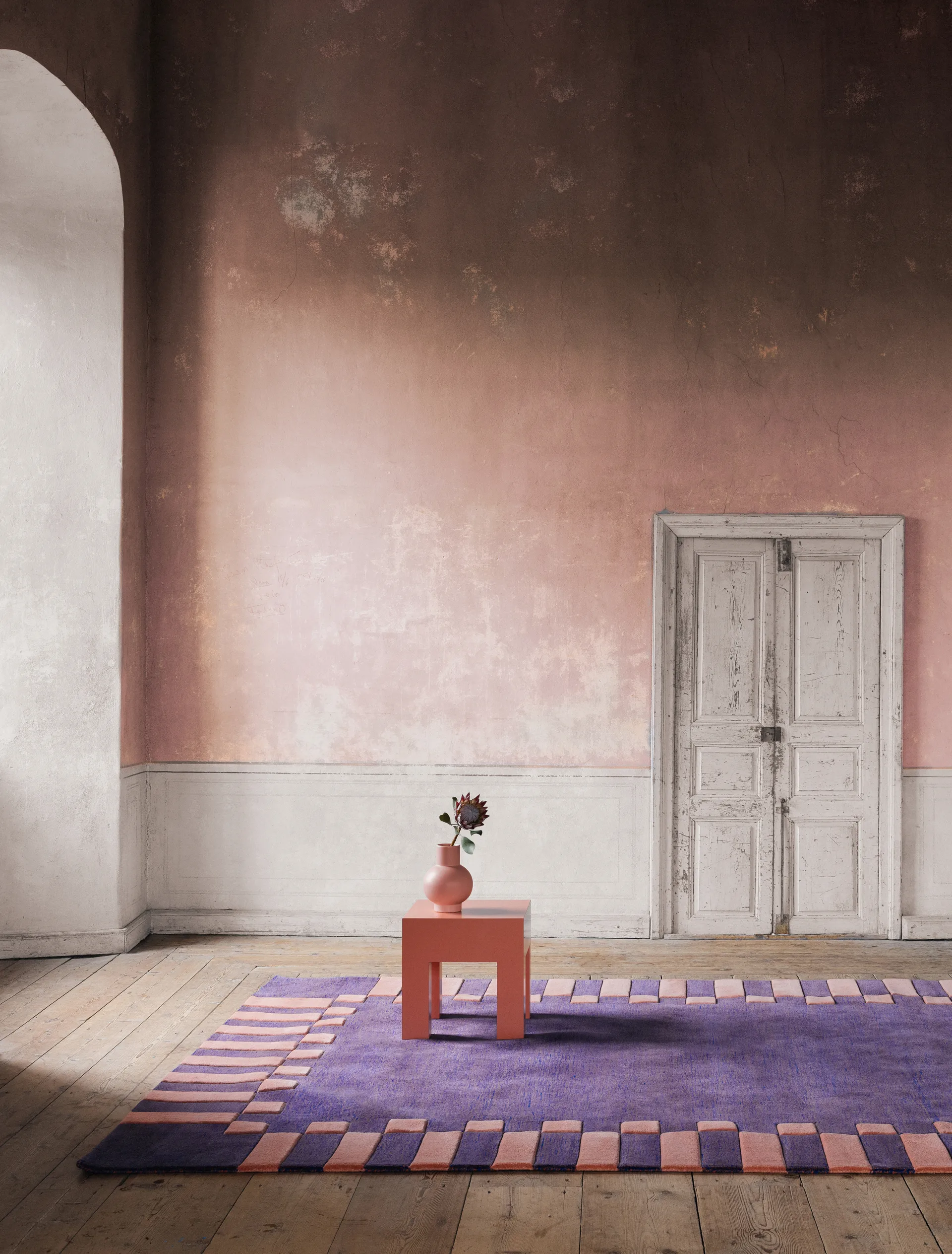 Teklan Frame ullteppe, Cobalt salmon, 250x350 cm Layered