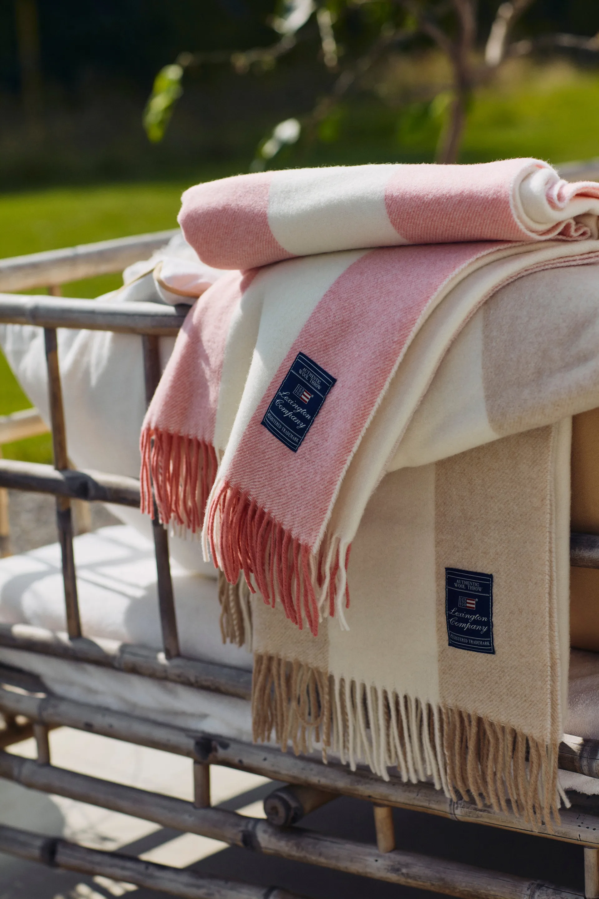 Block Striped Recycled Wool pledd 130 x 170 cm, Oat-White Lexington