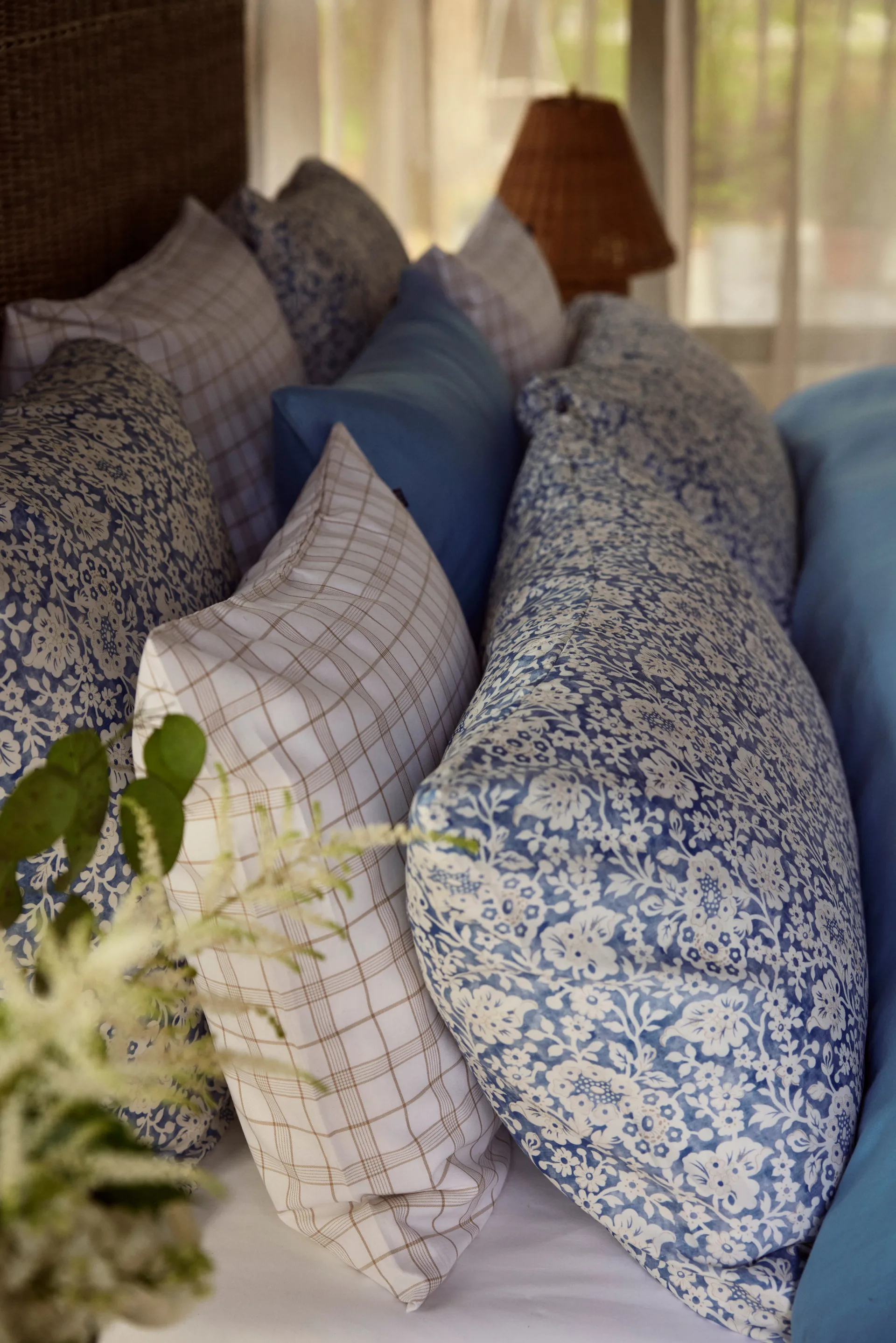 Blue Floral Printed Cotton Sateen sengesett, 50x60 cm, 150x210 cm Lexington