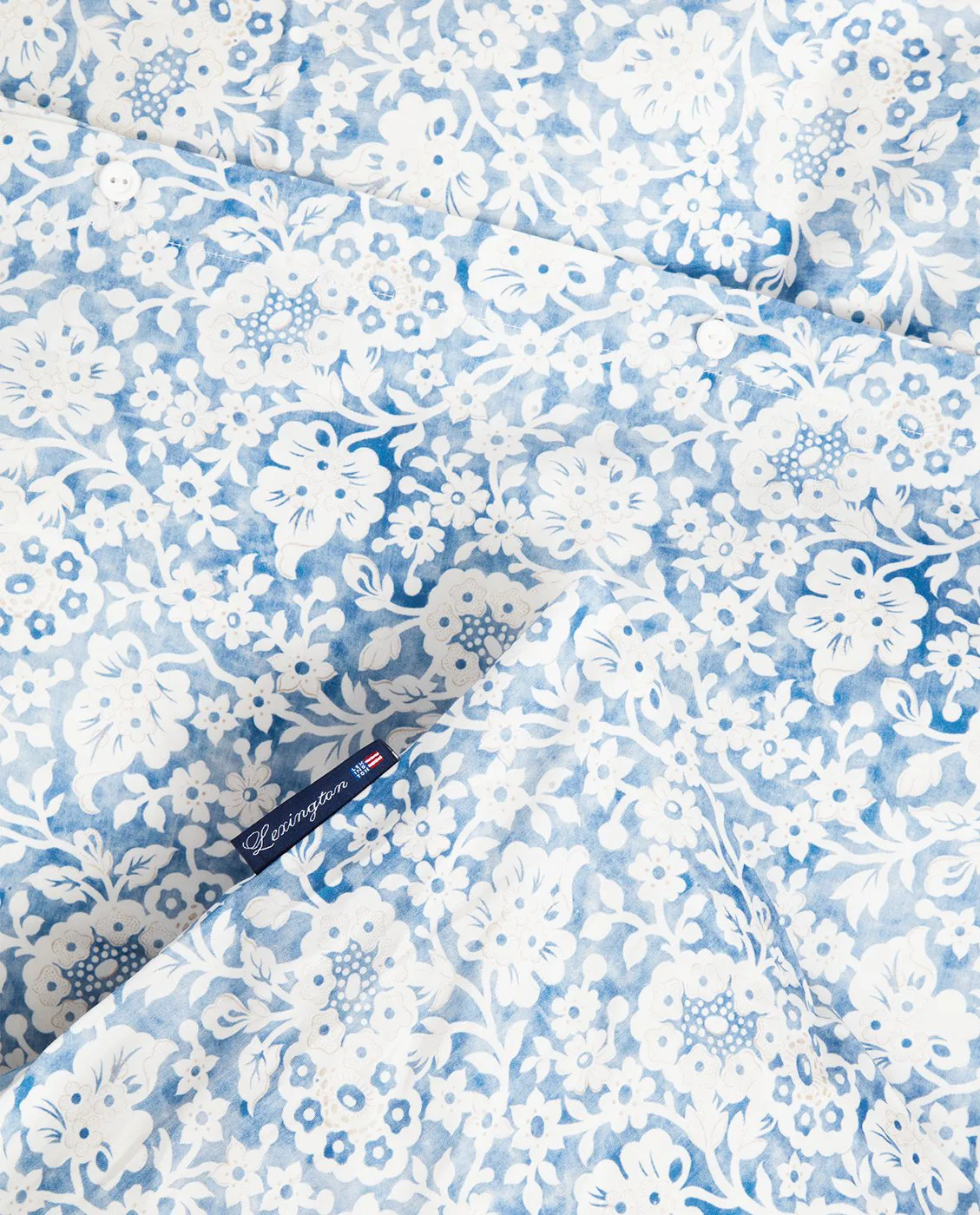 Blue Floral Printed Cotton Sateen sengesett, 50x60 cm, 220x220 cm Lexington