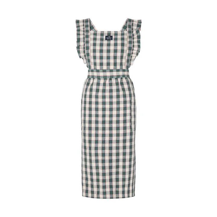 Checked bomullslin forkle - Green-Light beige-red - Lexington