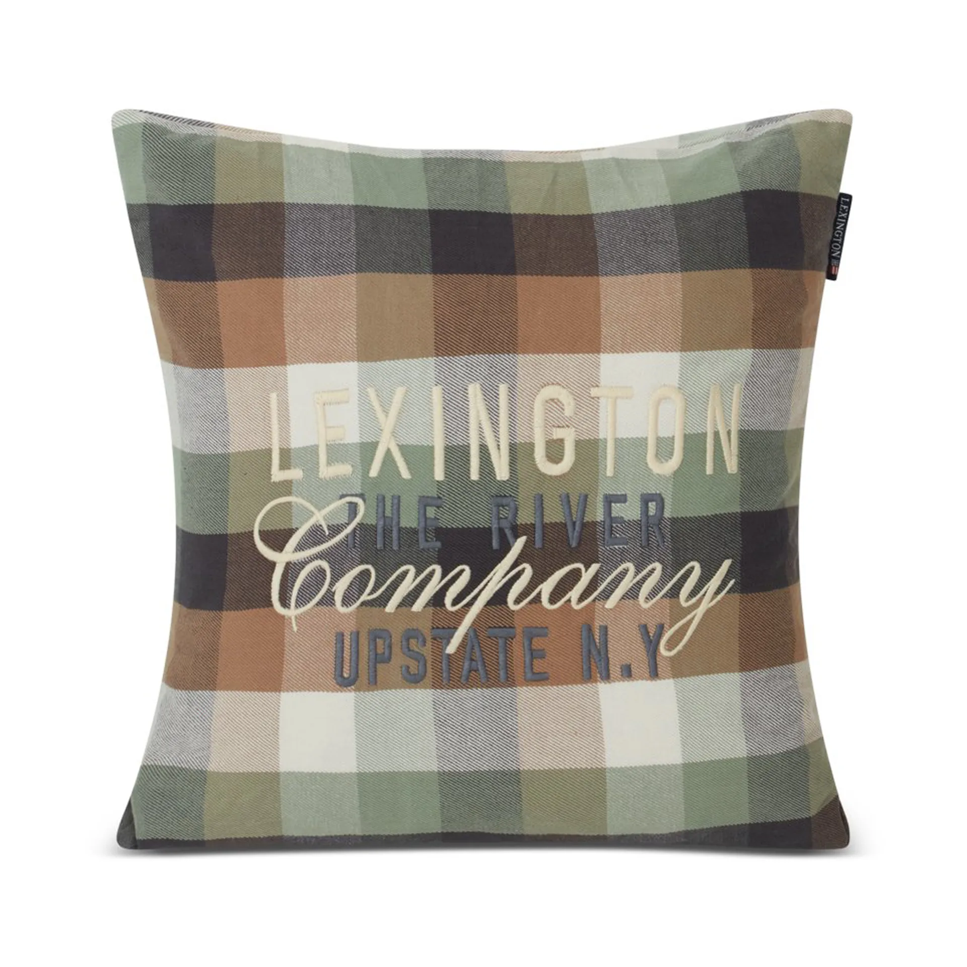Checked Cotton Flannel Logo putetrekk 50 x 50 cm, Beige Lexington