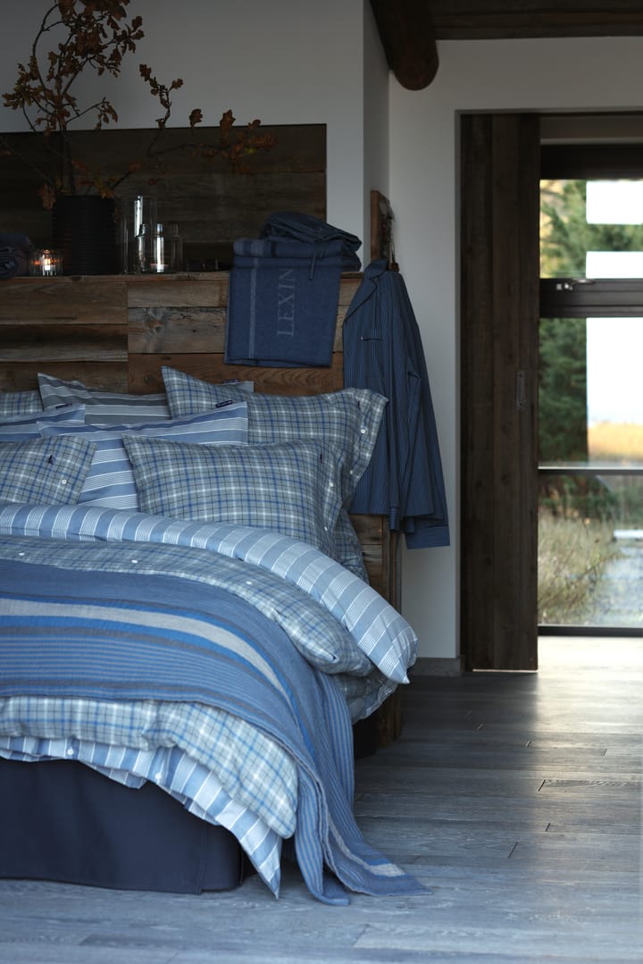 Checked Cotton Flannel påslakan 150x210 cm, Gray-blue Lexington