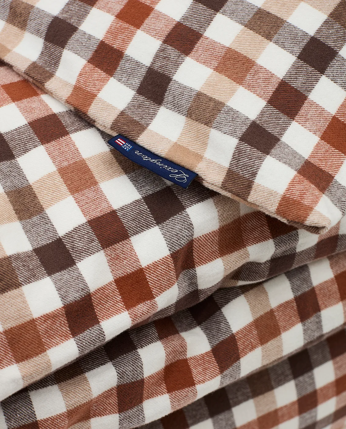 Checked Cotton Flannel påslakan 150x210 cm, Rust brown-white Lexington
