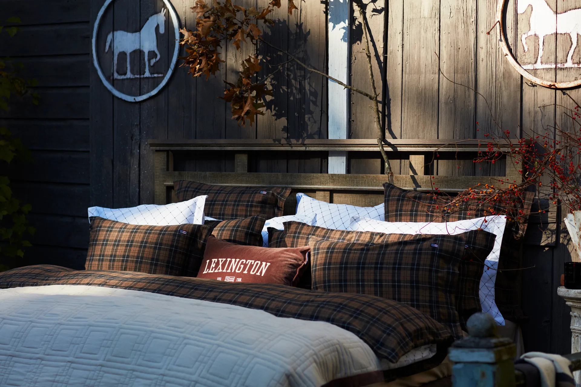 Checked Cotton Flannel putetrekk 50x60 cm, Brown-dark gray Lexington