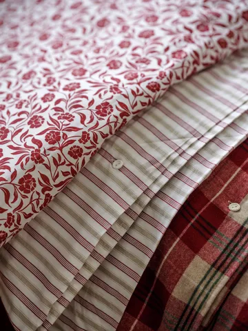Checked Cotton Flannel sengesett - Rød-beige-grønn-hvit - Lexington