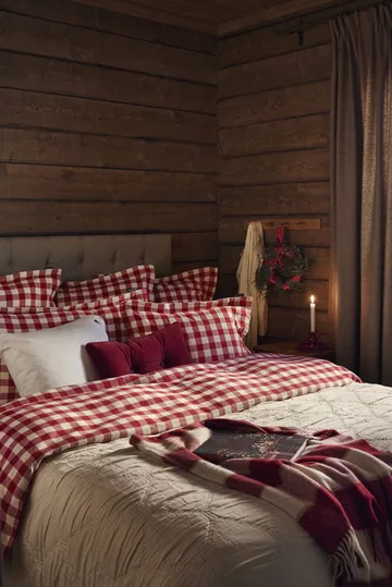 Checked Cotton Flannel sengesett - Red-light beige, 50x60 cm/150x210 cm - Lexington
