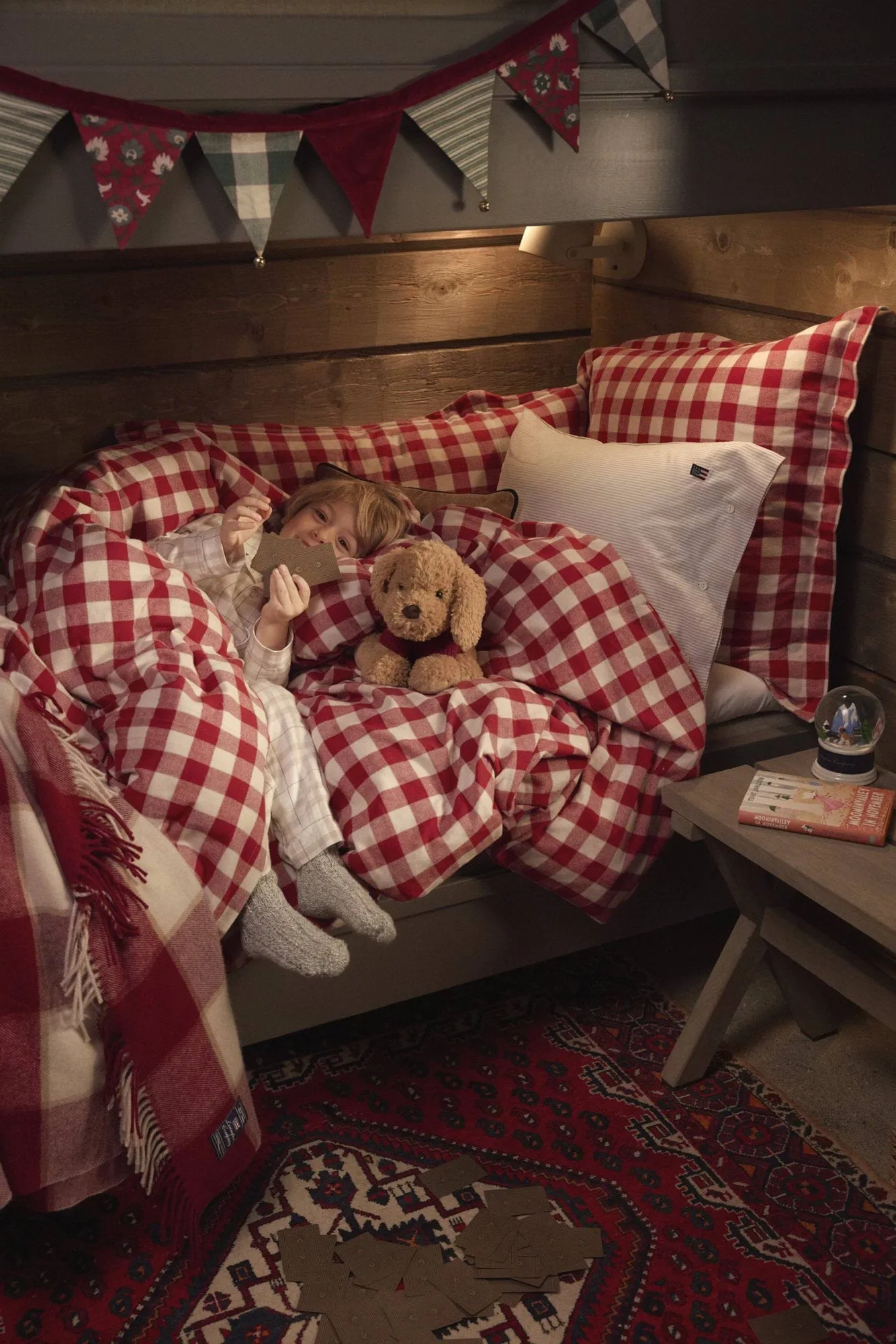 Checked Cotton Flannel sengesett, Red-light beige, 50x60 cm/150x210 cm Lexington