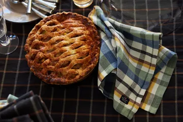 Checked Cotton Linen duk 150 x 250 cm - Dark gray-beige - Lexington