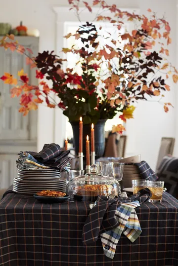 Checked Cotton Linen duk 150 x 250 cm - Dark gray-beige - Lexington