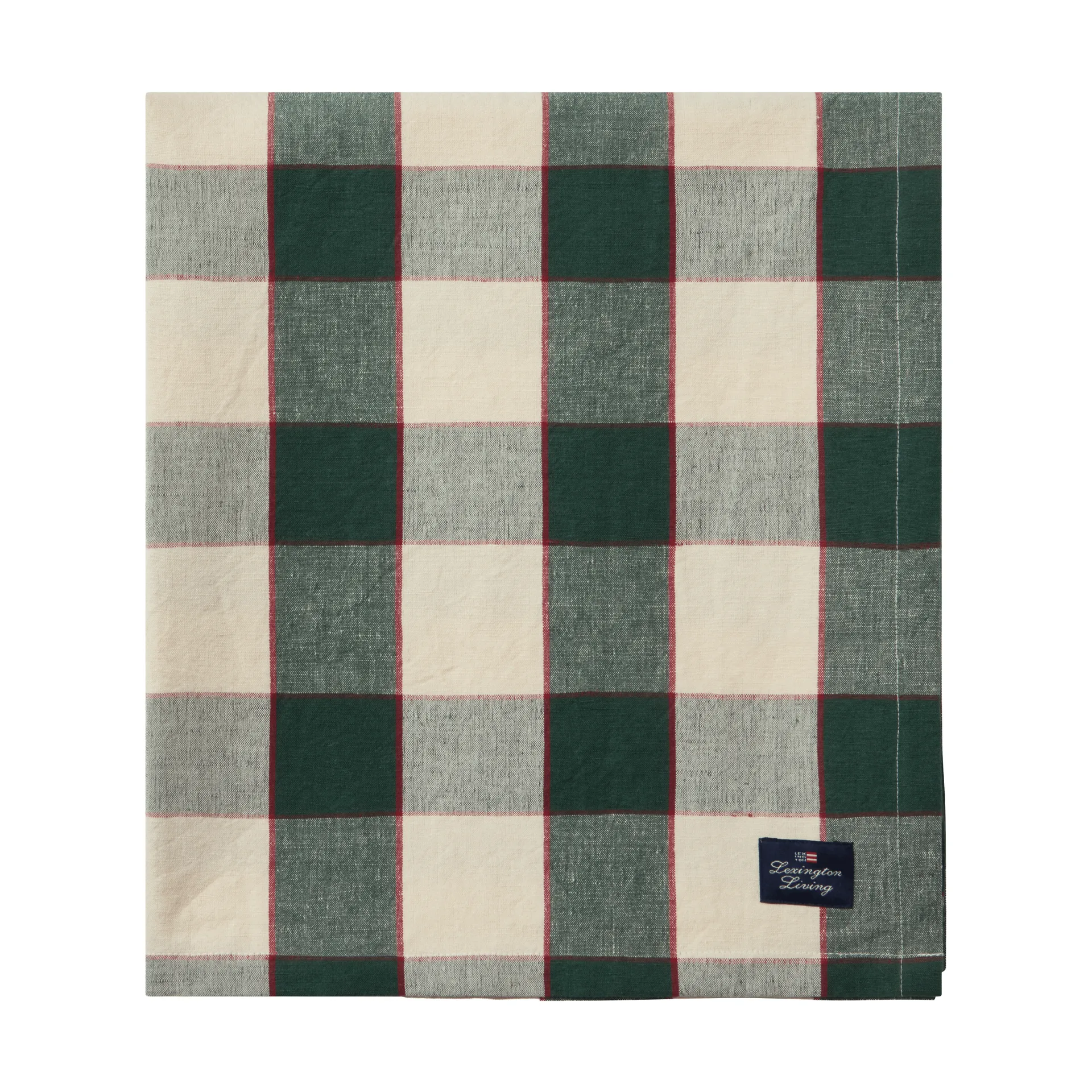 Checked Cotton Linen duk 150 x 250 cm, Green-light beige-red Lexington