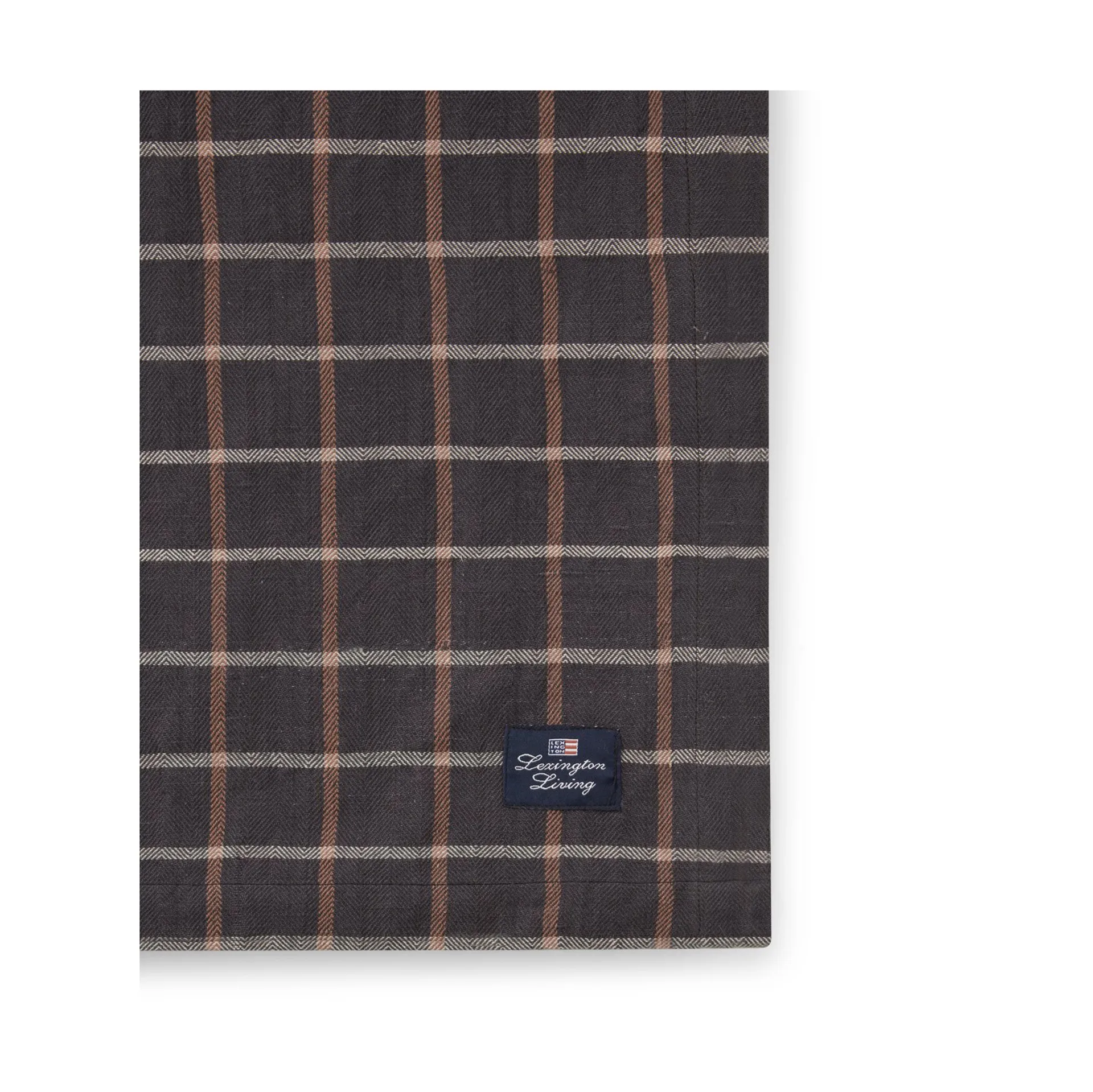 Checked Cotton Linen duk 150 x 350 cm, Dark gray-beige Lexington