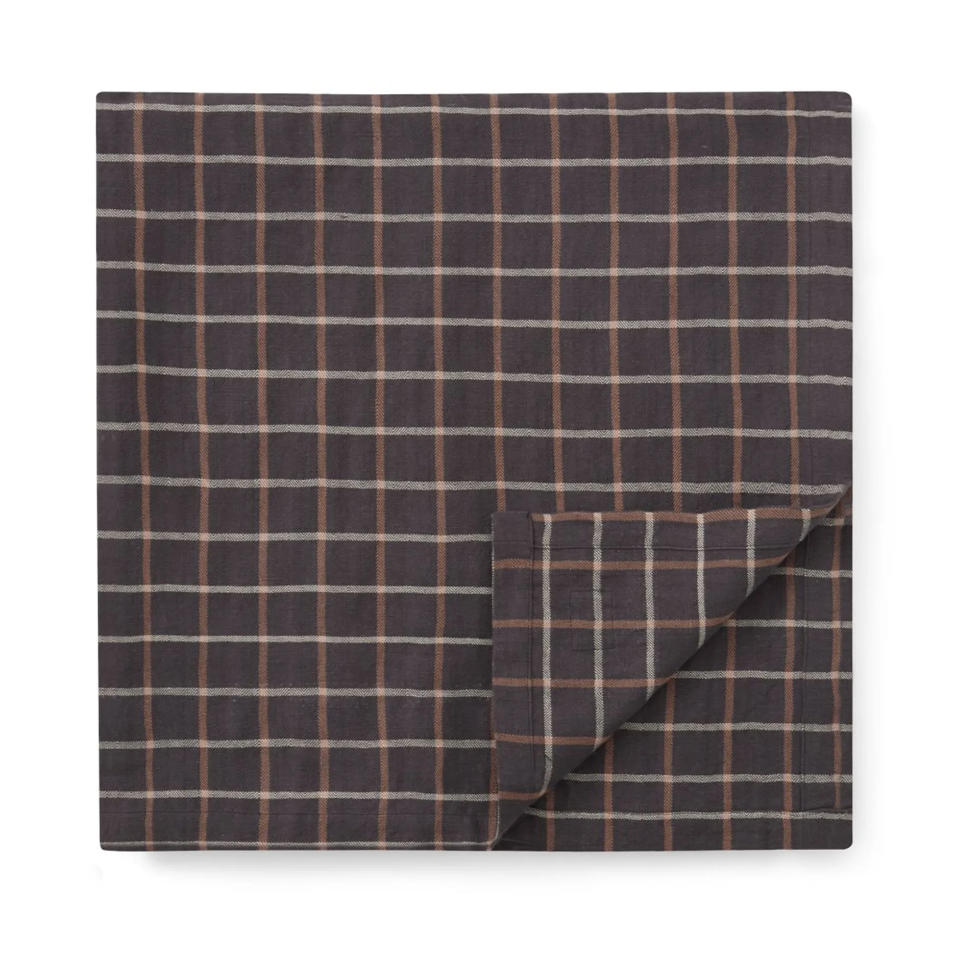 Checked Cotton Linen duk 150 x 350 cm, Dark gray-beige Lexington