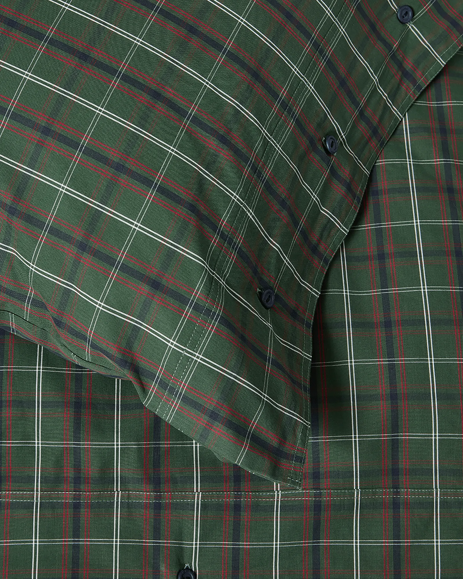 Checked cotton percale sengesett, Green-navy, 2 stk 50x60 cm/1 stk 220x220 cm Lexington