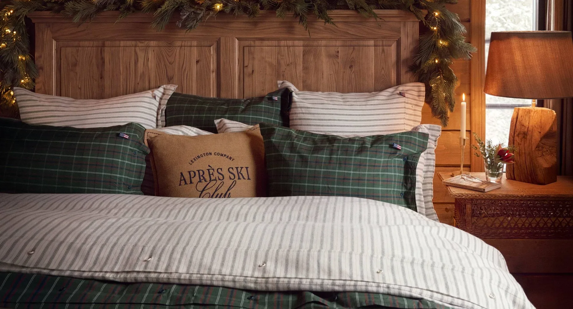Checked cotton percale sengesett, Green-navy, 2 stk 50x60 cm/1 stk 220x220 cm Lexington