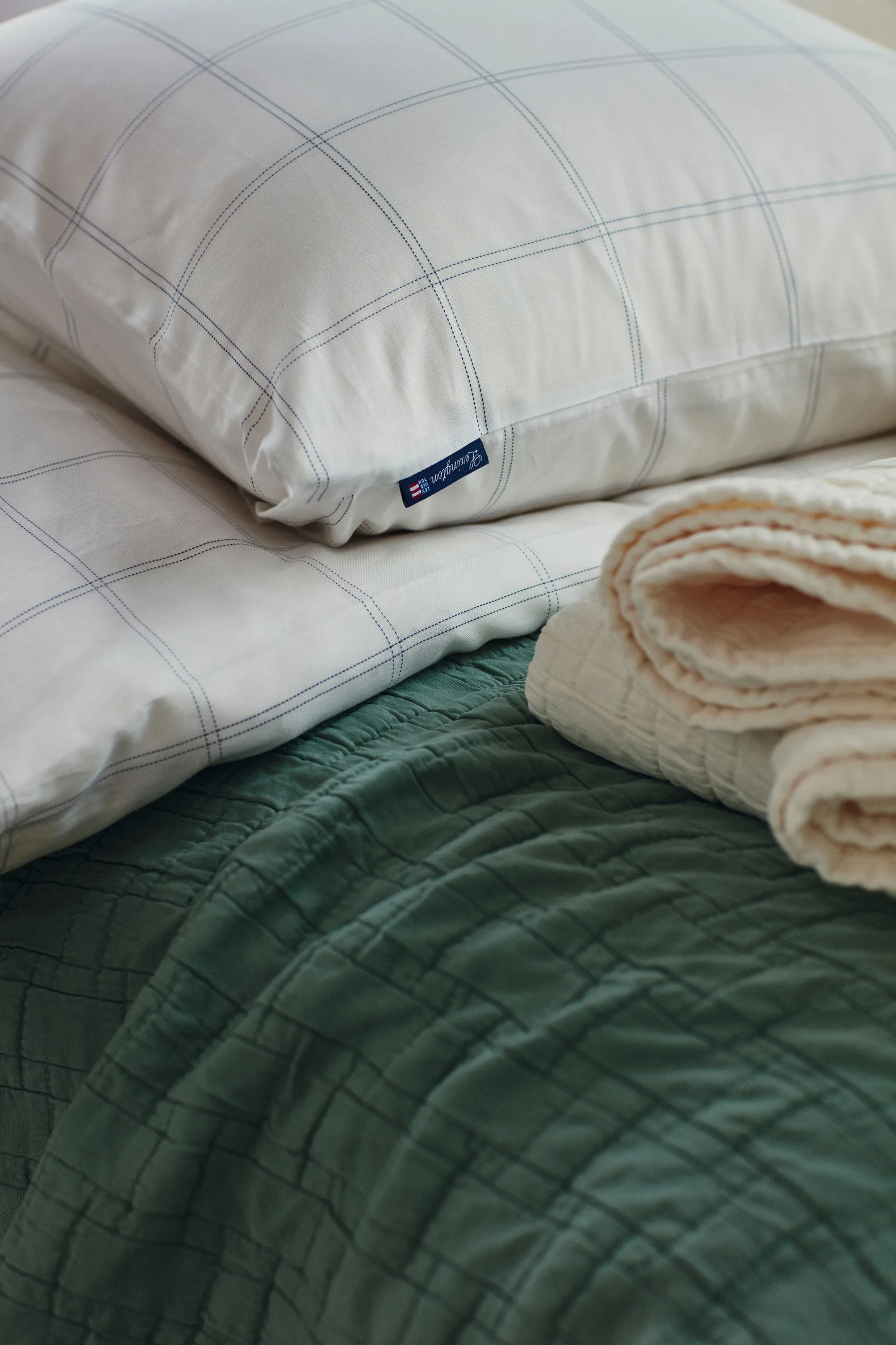 Checked dynetrekk bomull-lyocell 150 x 210 cm, Off white-dark blue Lexington